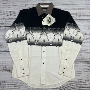 VTG Cumberland Outfitters Shirt L Western Pearl Snap Cowboy Retro 90s Skull